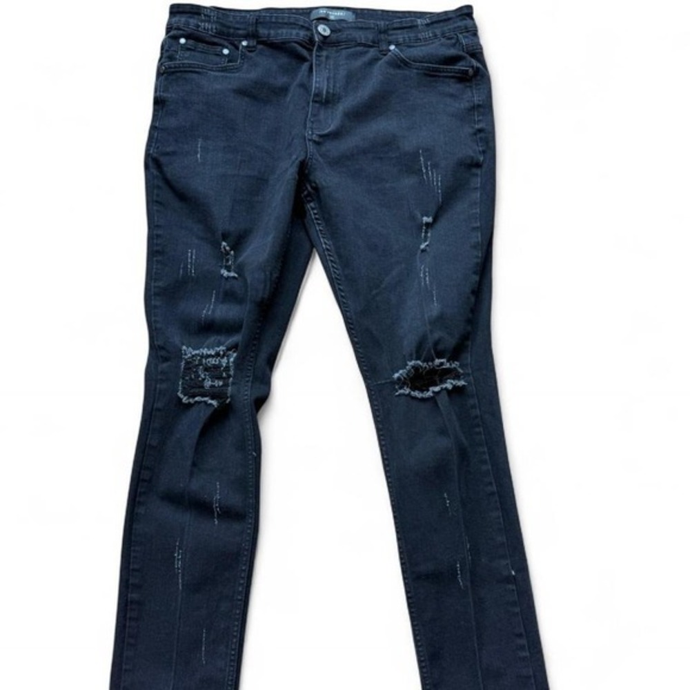 Serenede‎ Mens Black Distressed Skinny Jeans Ripped Streetwear Size 38
